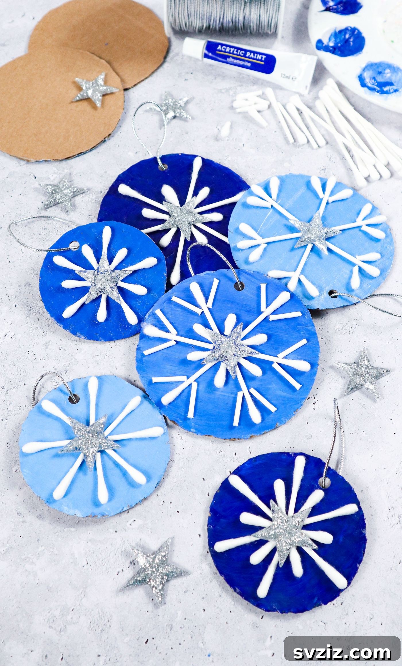 Q-Tip Snowflakes craft for kids - Hanging display