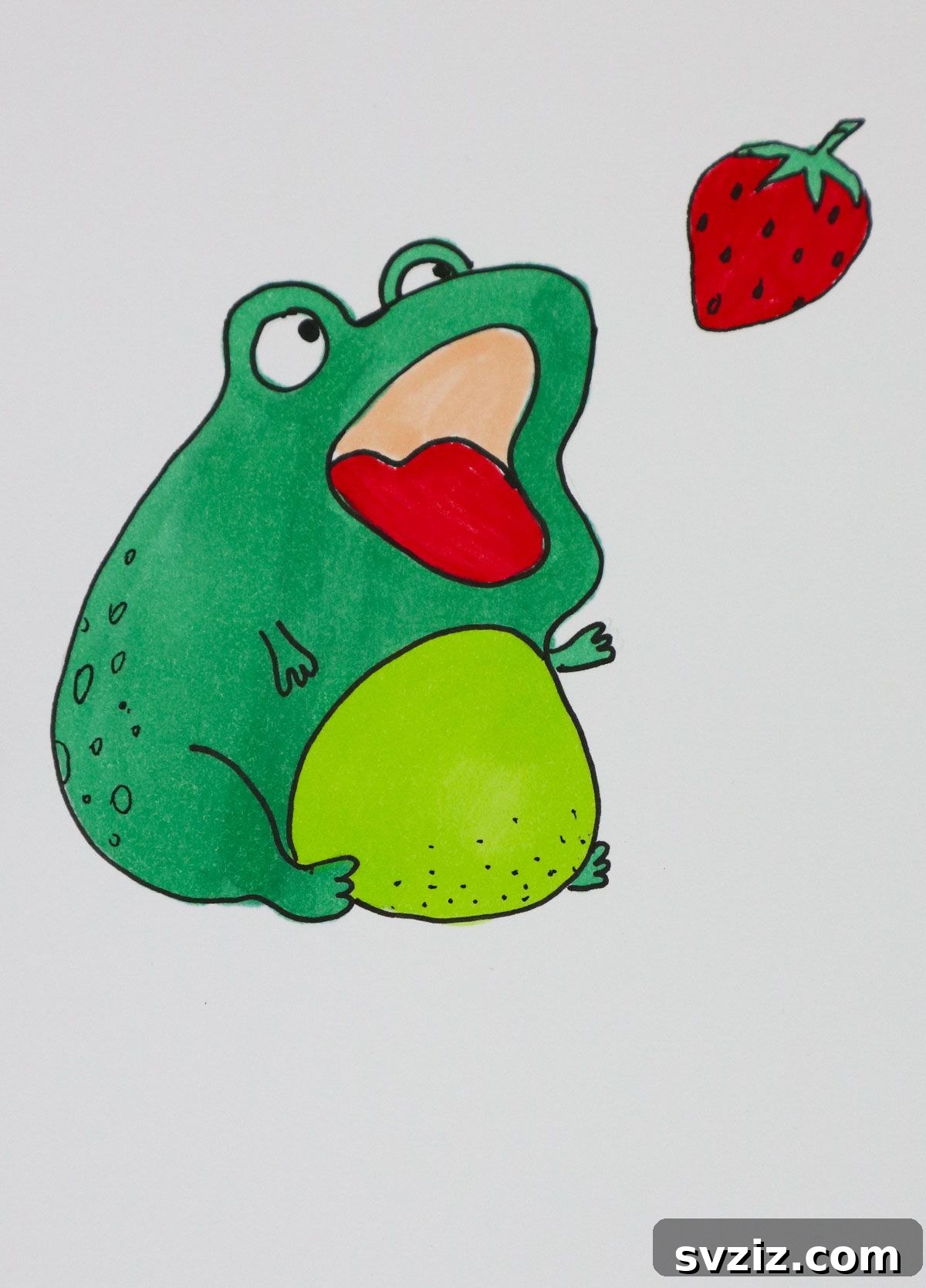 Ribbit & Sketch: 25 Delightful Frog Art Ideas 16 frog drawing with strawberry