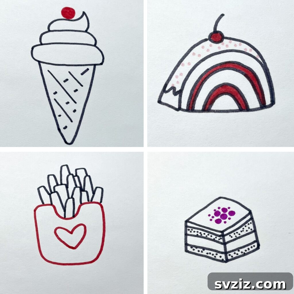 Whimsical Food Sketchbook Starters 2 food drawing ideas