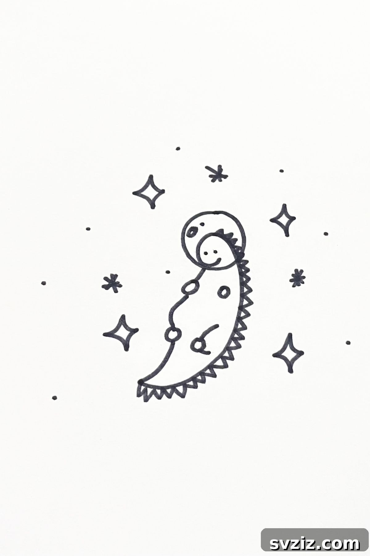 31 Cosmic Drawing Inspirations 14 Funny dinosaur in space drawing idea with a helmet