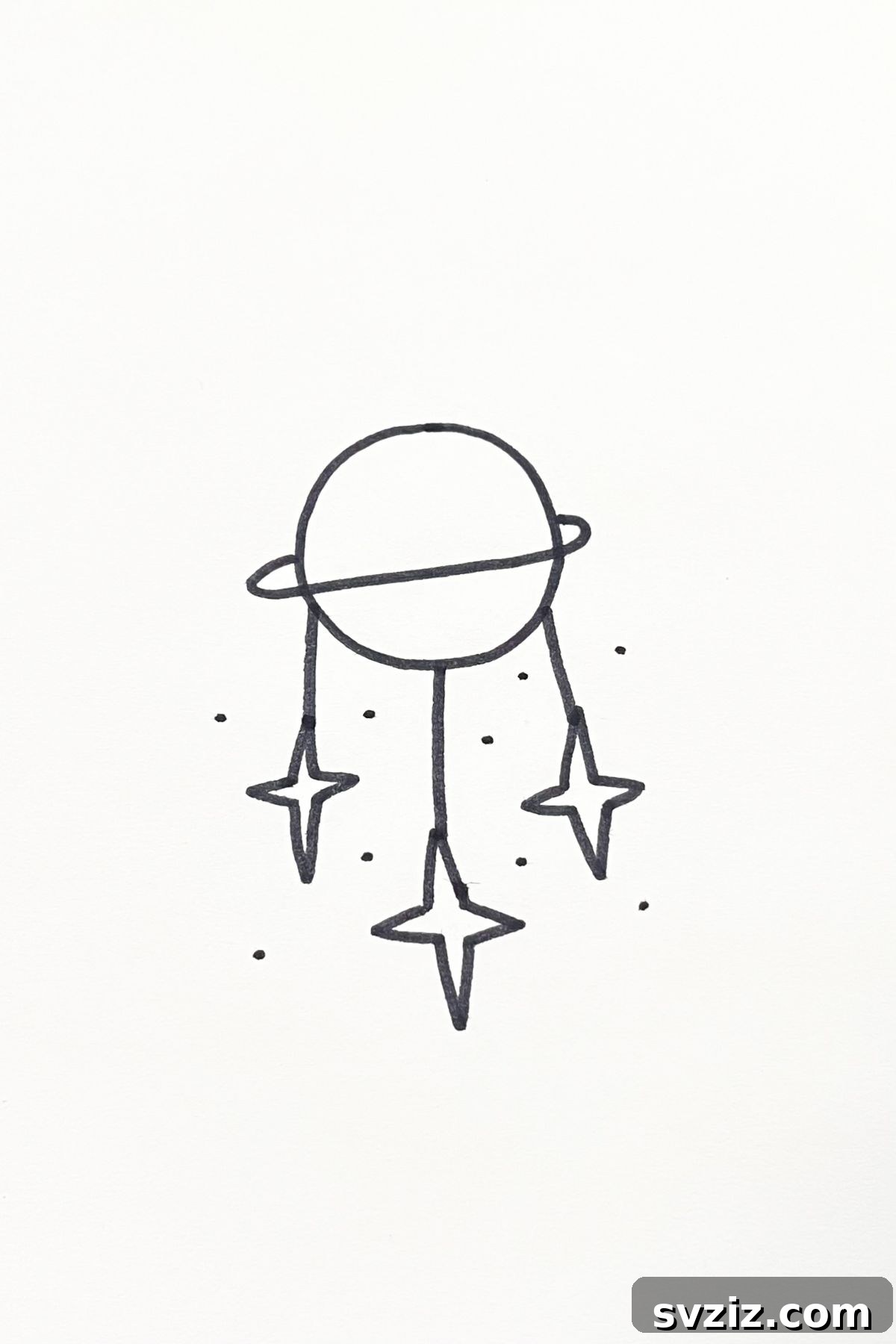 31 Cosmic Drawing Inspirations 16 Artistic planet with hanging stars drawing idea