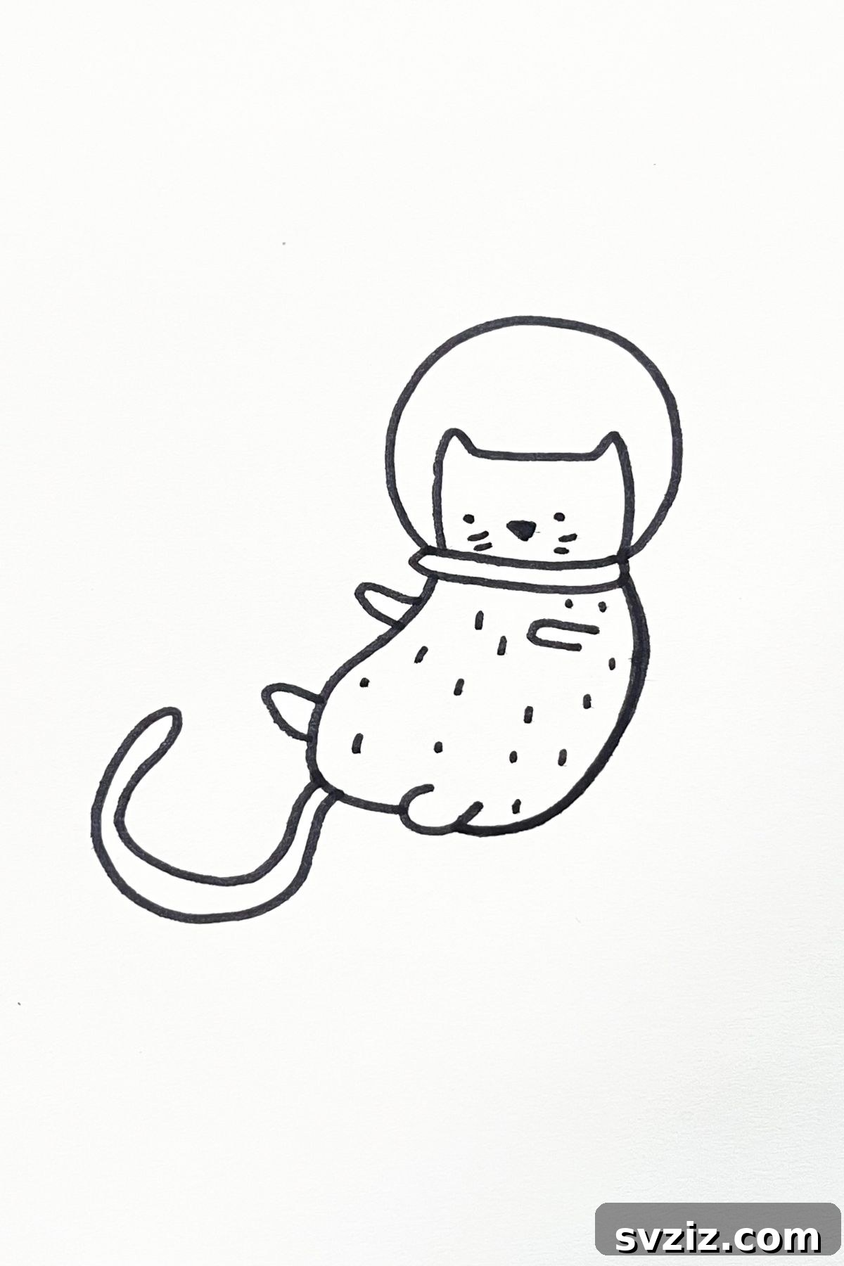 31 Cosmic Drawing Inspirations 21 Adorable space cat drawing idea with a helmet