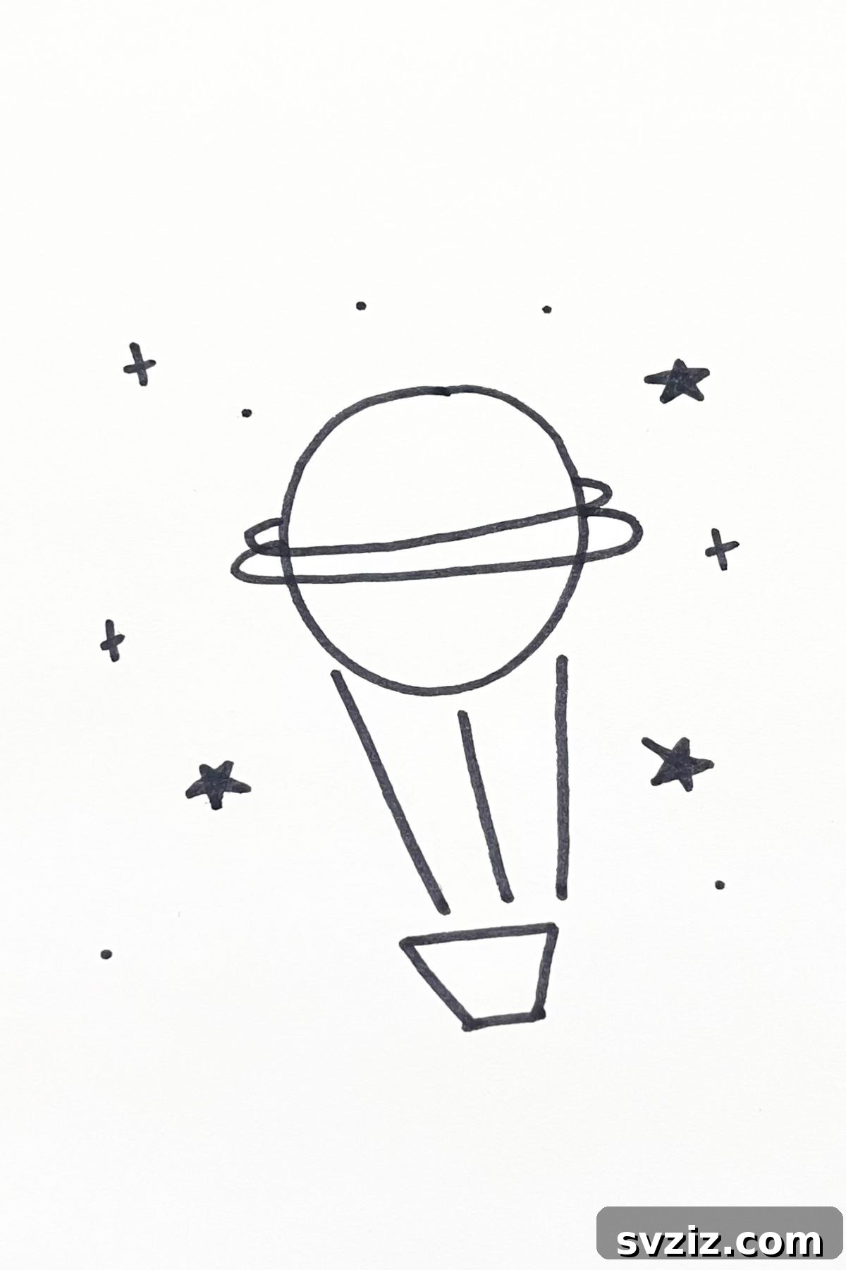 31 Cosmic Drawing Inspirations 27 Whimsical hot air balloon drawing idea with a planet