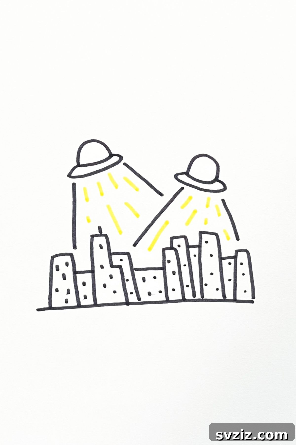 31 Cosmic Drawing Inspirations 32 Dramatic UFOs above city drawing idea