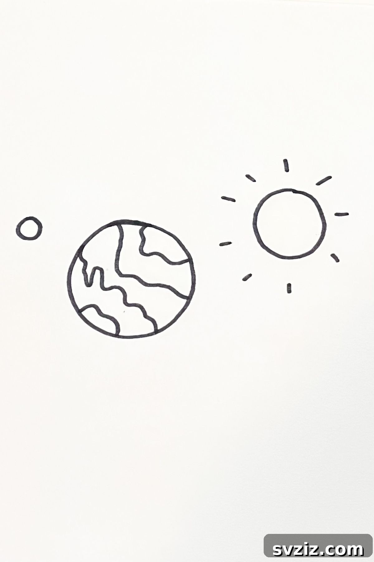 31 Cosmic Drawing Inspirations 8 Earth, Sun, and Moon drawing idea for a classic space scene