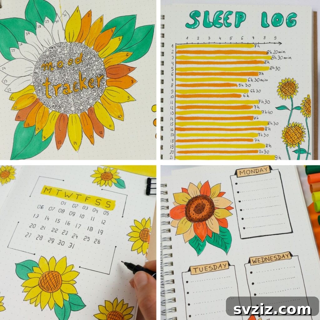 25 Radiant Sunflower Bullet Journal Designs 2 sunflower bullet journal spreads