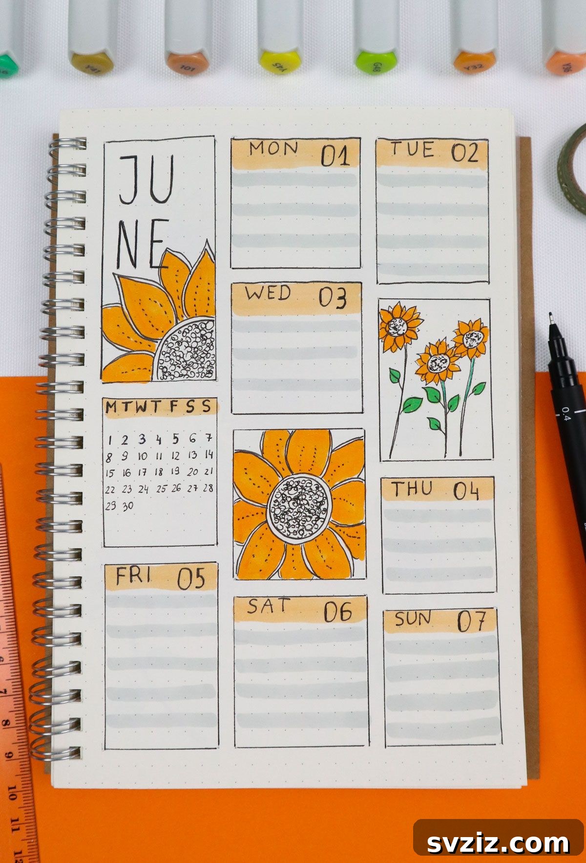 25 Radiant Sunflower Bullet Journal Designs 11 bullet journal Day of The Week Boxes