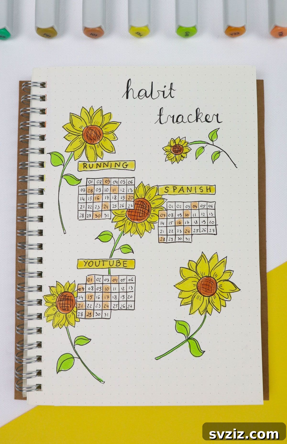 25 Radiant Sunflower Bullet Journal Designs 12 Habit Tracker for bullet journals