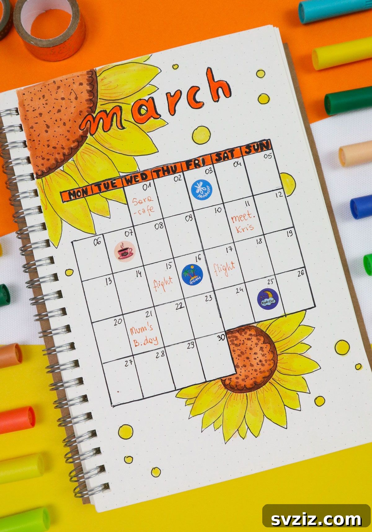 25 Radiant Sunflower Bullet Journal Designs 13 monthly calendar for bullet journal