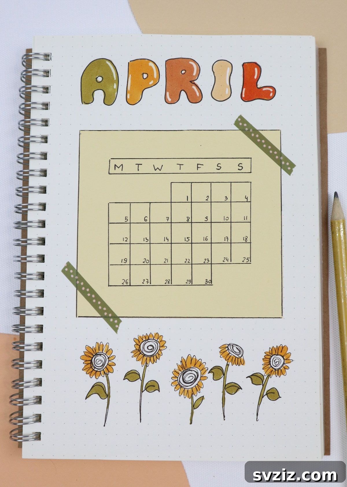 25 Radiant Sunflower Bullet Journal Designs 18 bujo Monthly Calendar