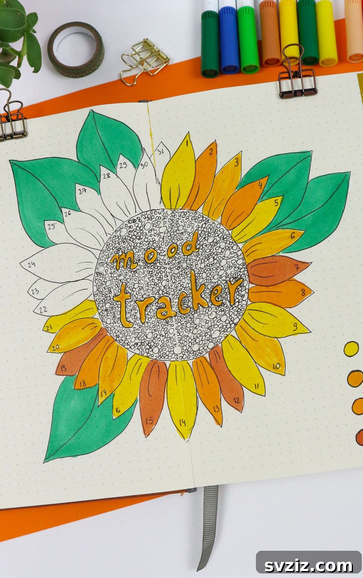 25 Radiant Sunflower Bullet Journal Designs 3 Mood Tracker