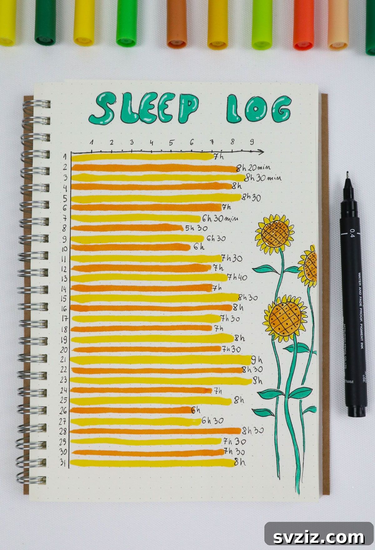 25 Radiant Sunflower Bullet Journal Designs 22 bullet journal Sleep Log