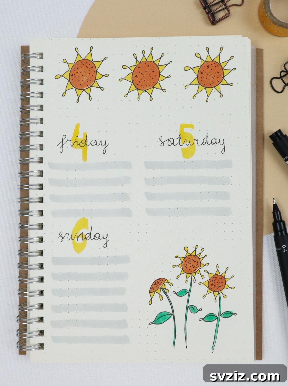 25 Radiant Sunflower Bullet Journal Designs 25 Shaded Daily Agenda