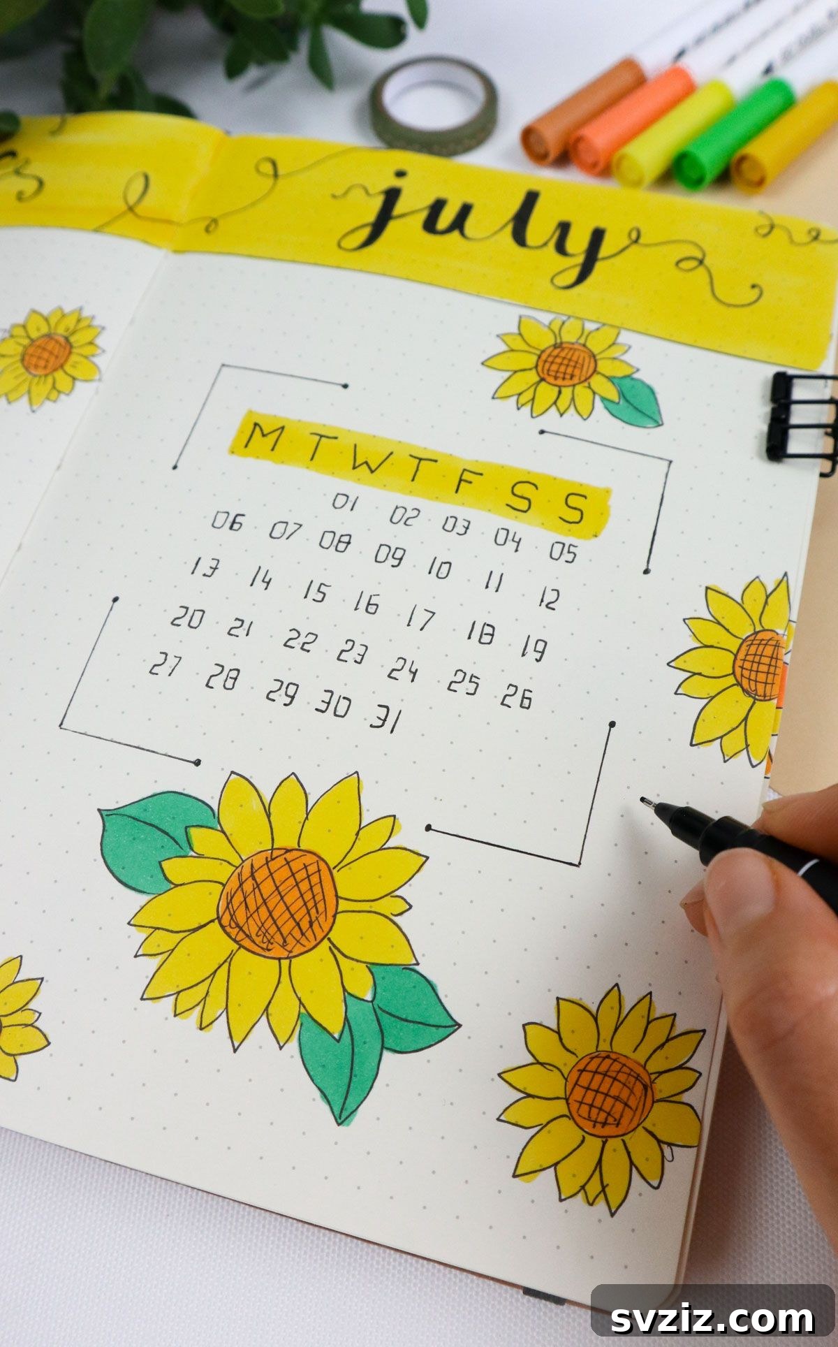 25 Radiant Sunflower Bullet Journal Designs 4 Summer Calendar