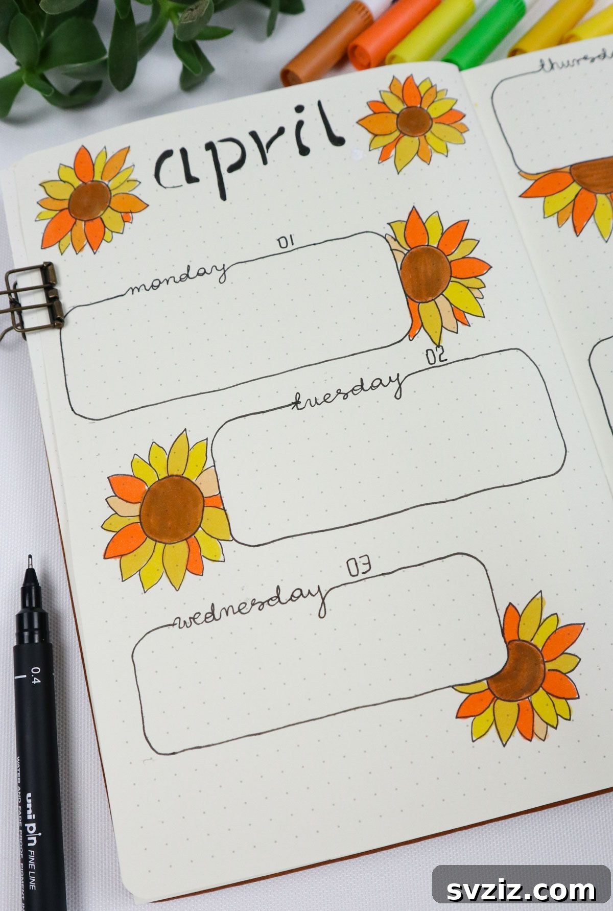 25 Radiant Sunflower Bullet Journal Designs 5 Daily Agenda