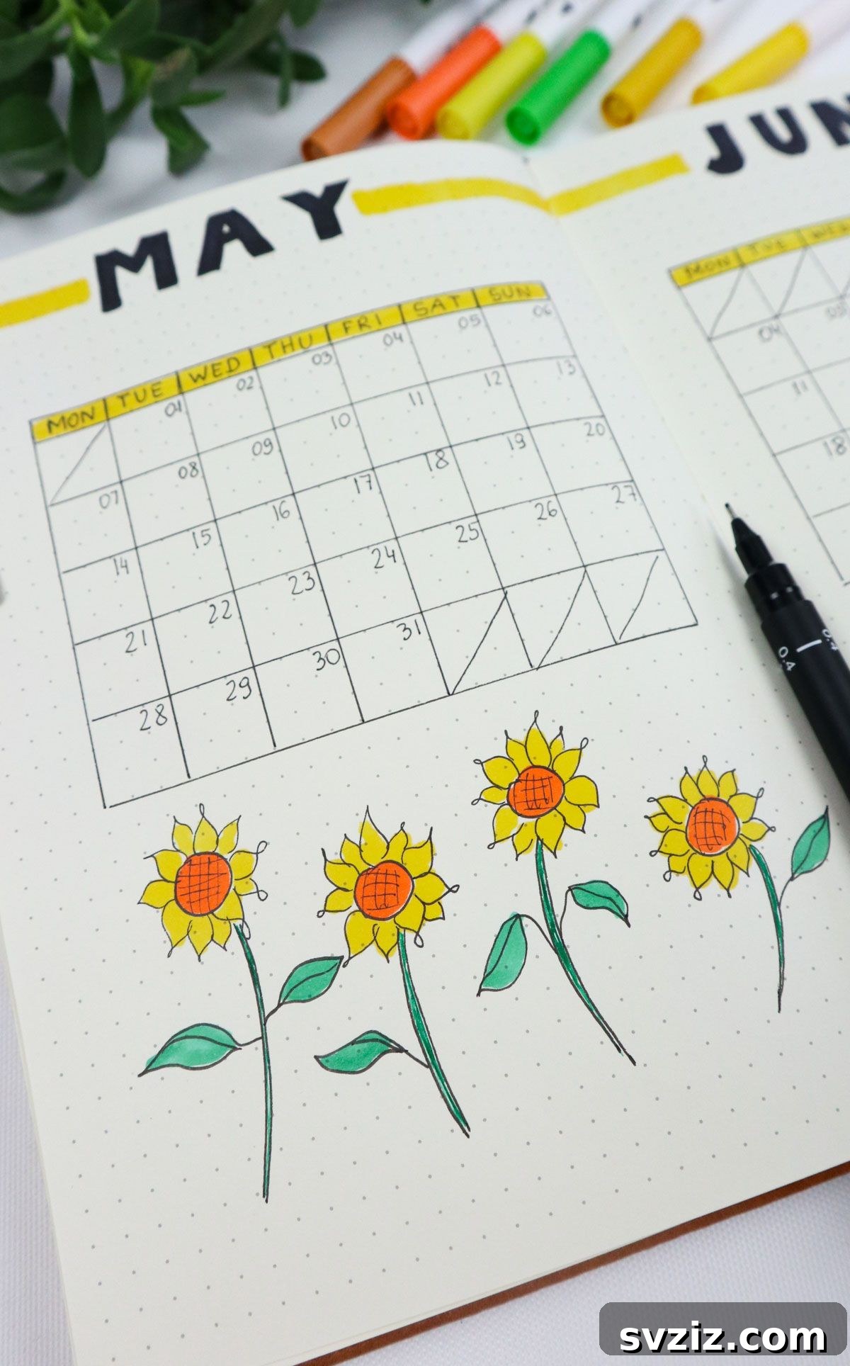 25 Radiant Sunflower Bullet Journal Designs 6 May Flowers Calendar