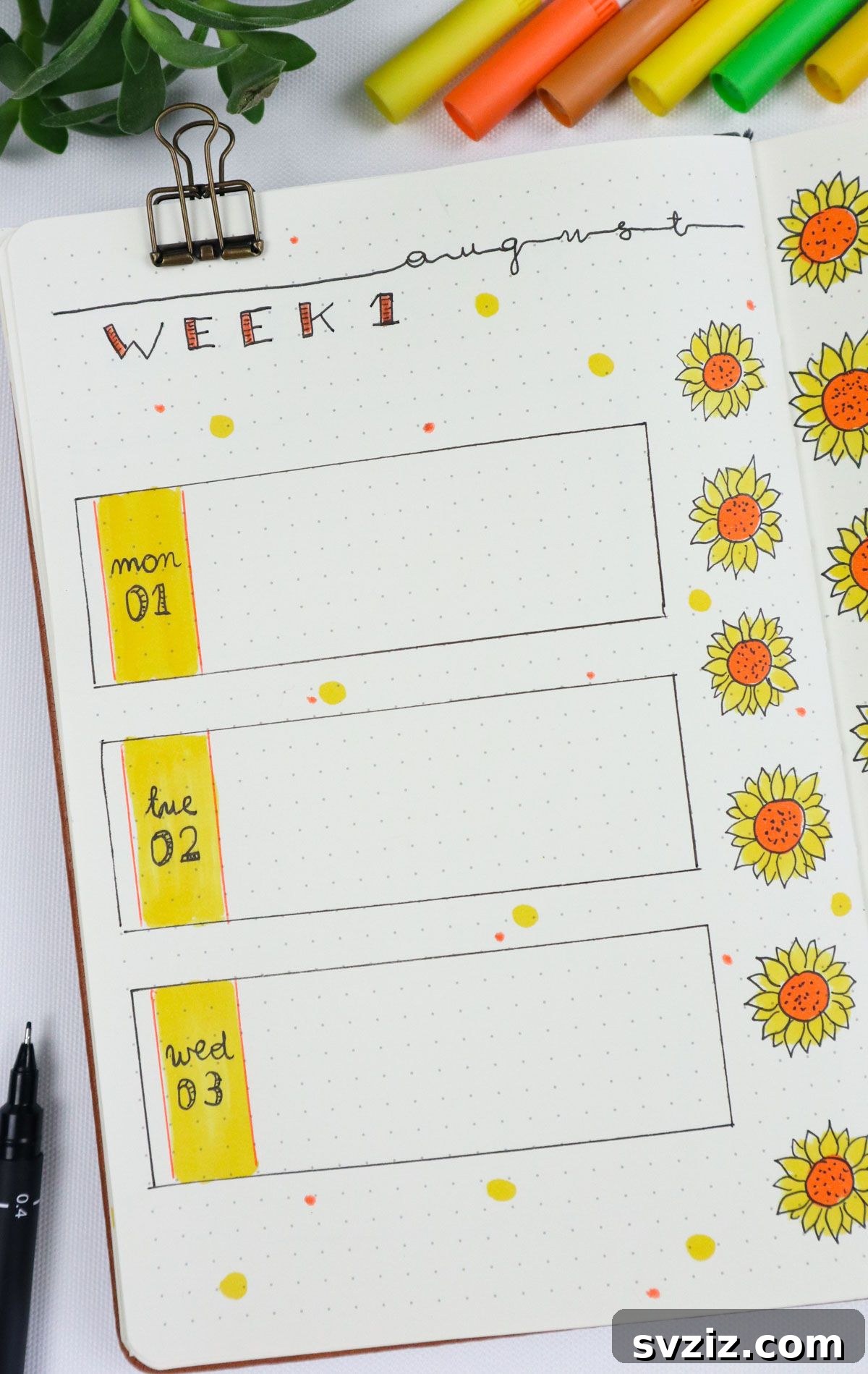 25 Radiant Sunflower Bullet Journal Designs 7 Weekly Agenda
