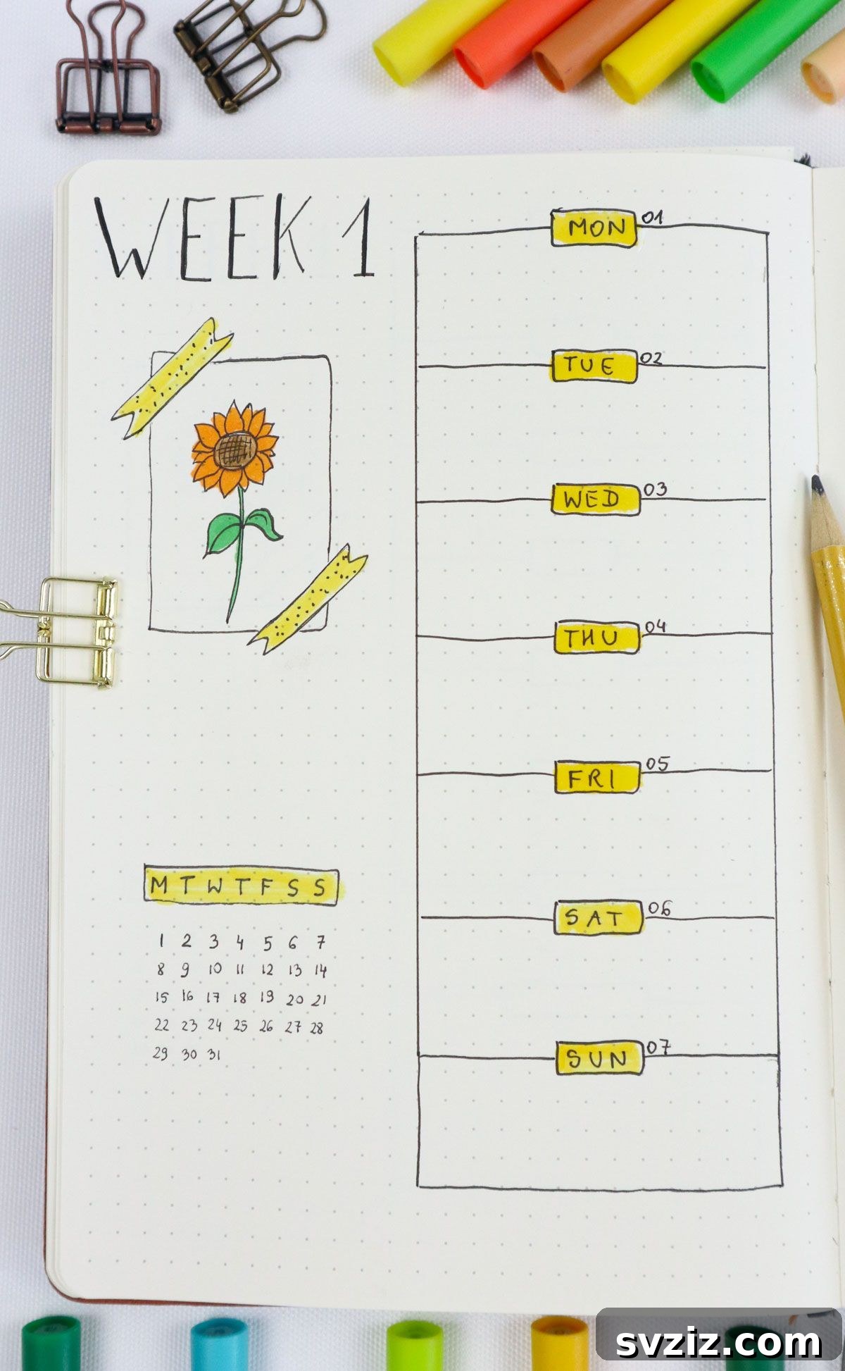 25 Radiant Sunflower Bullet Journal Designs 8 Your Week in One Page