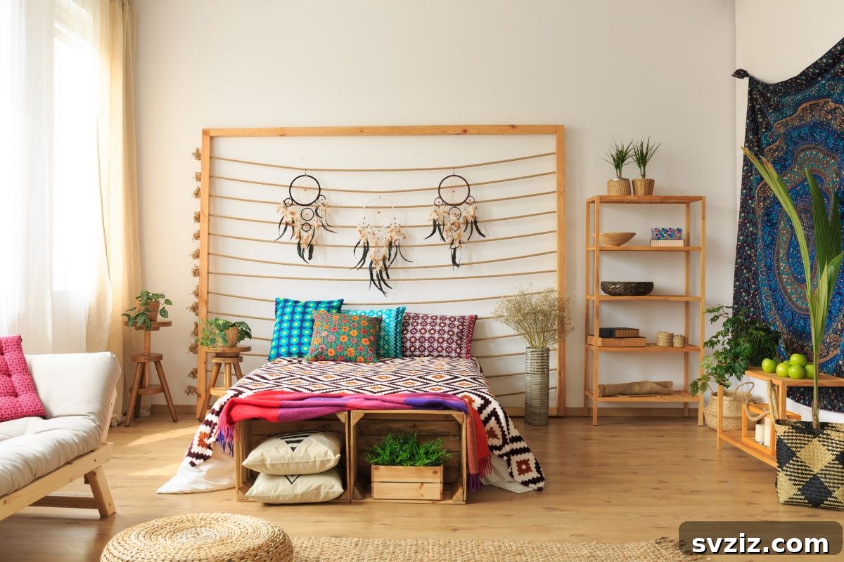 Create a Bohemian Oasis: Inspiring Wall Decor Ideas 15 DIY Rope Headboard for a Boho Bedroom