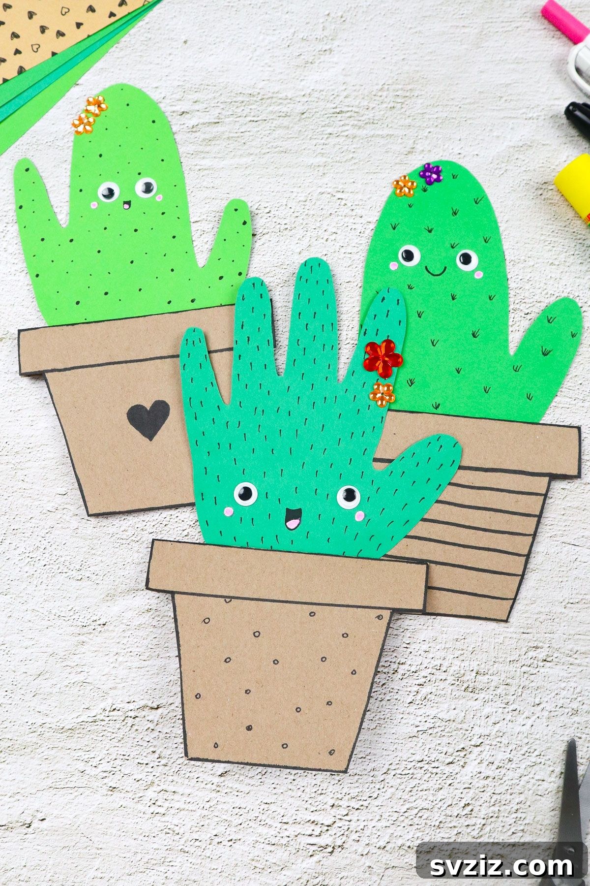 Sprouting Handprint Cacti 6 finished DIY Handprint Cactus craft