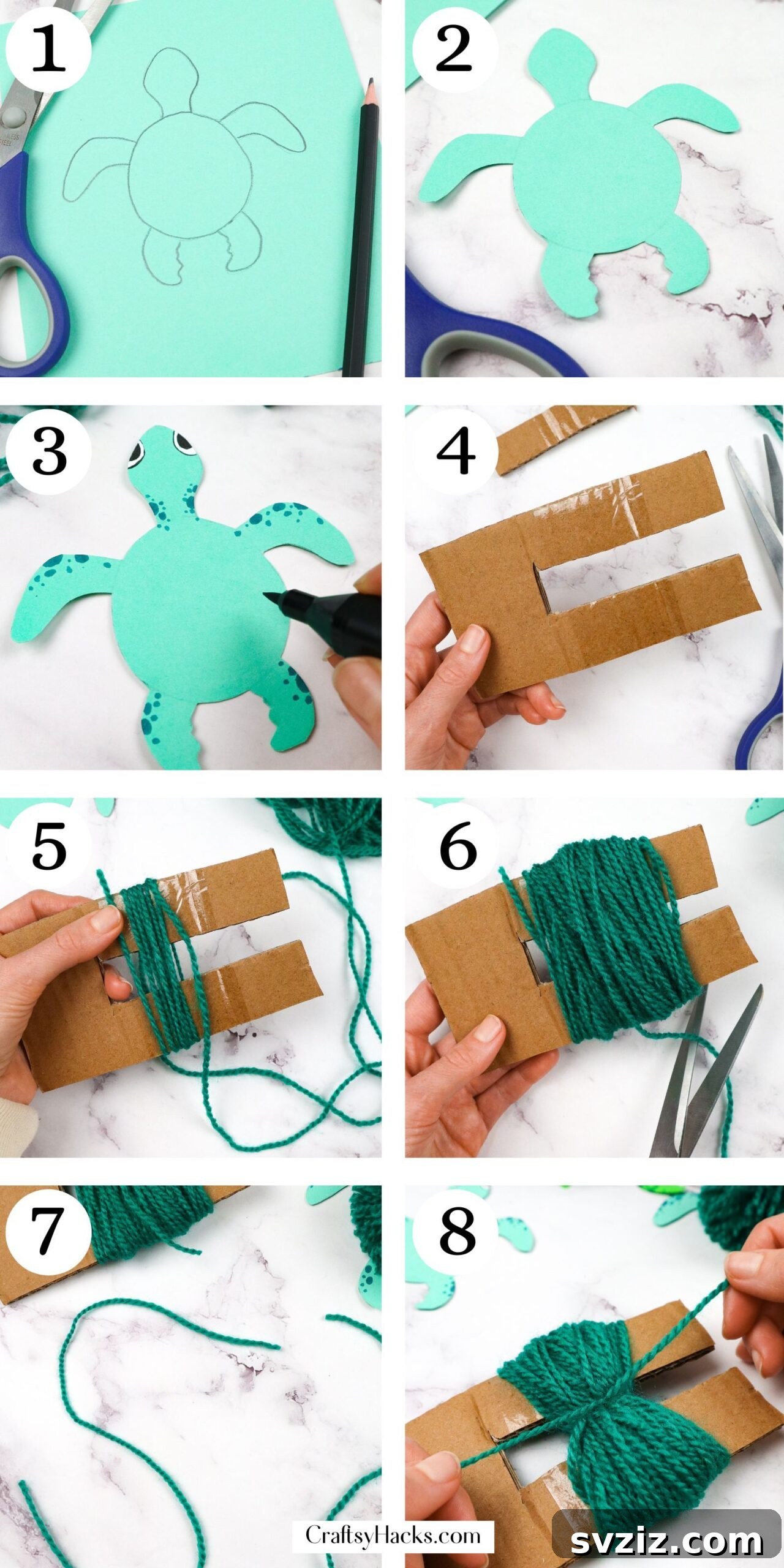 Make Your Own Yarn Turtle Friends 4 Step-by-step instructions for creating a fluffy yarn turtle