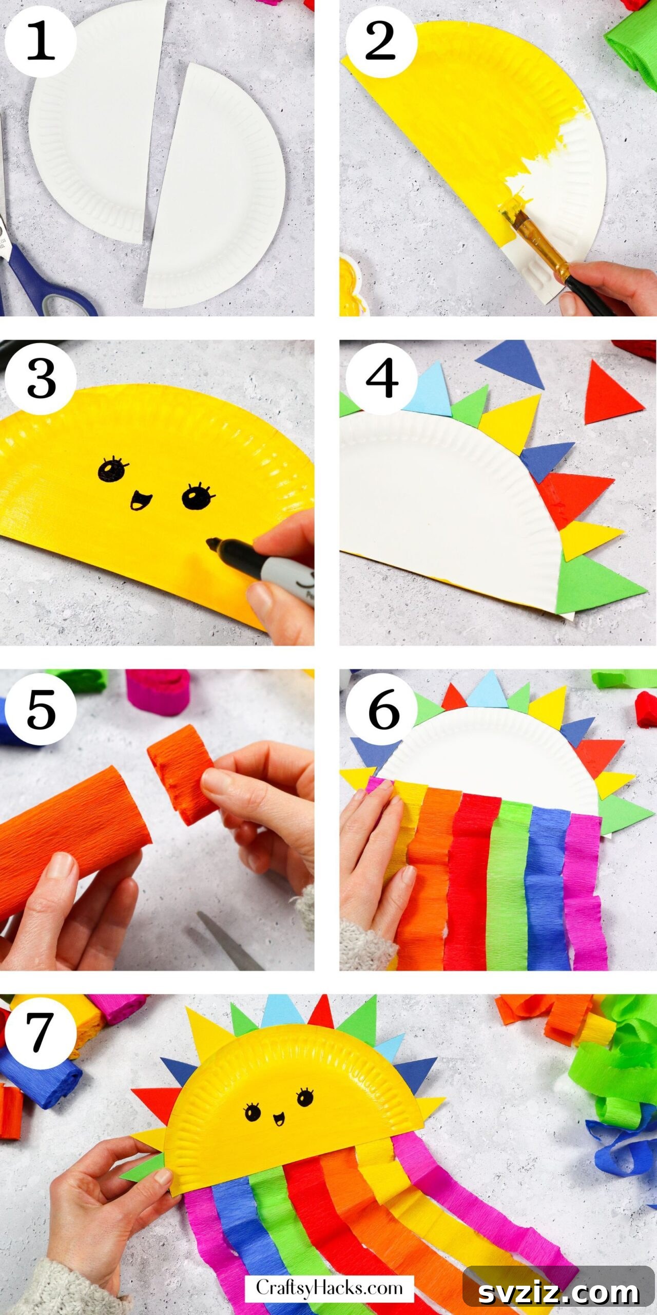 Craft Your Paper Plate Rainbow 4 Finished paper plate rainbow craft with streamers