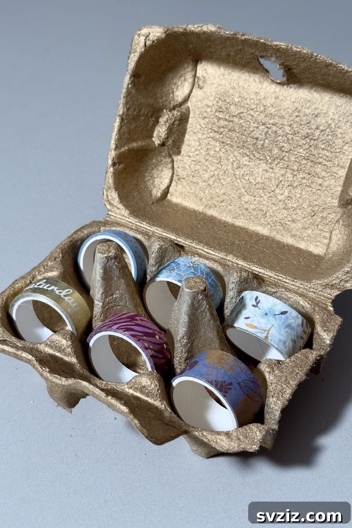 Craft storage hack: keeping washi tapes organized in an egg carton