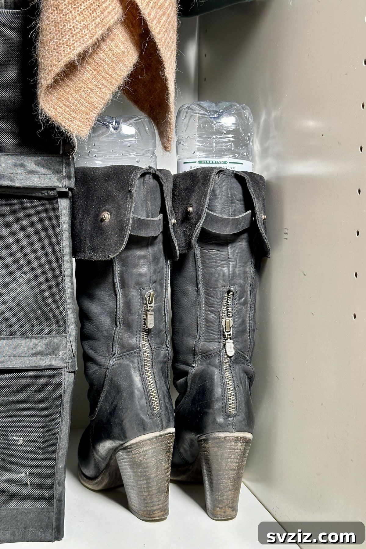 Shoe care hack: keeping boots in stellar condition with empty plastic bottles