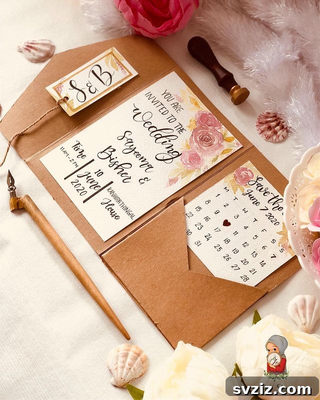 31 Inspiring Wedding Stationery Designs 3 Pink Florals with Built-In Envelope