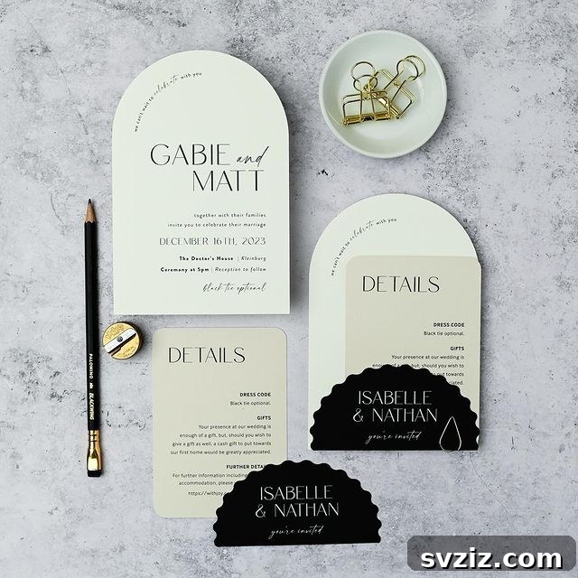 31 Inspiring Wedding Stationery Designs 8 Ivory, Almond, and Black Cards