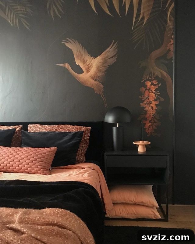 27 Captivating Dark Boho Bedroom Designs 11 Painted Image Wall for a Boho Statement