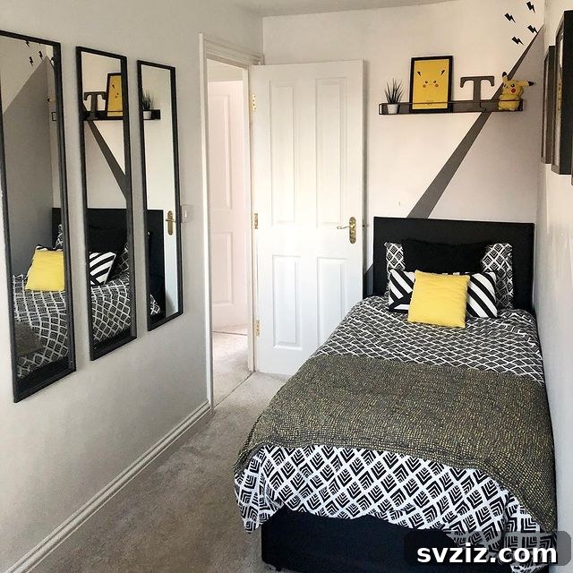 21 Ingenious Ways to Transform Small Bedrooms 7 Strategically placed mirrors reflect light and create the illusion of a larger, brighter space in a small bedroom.