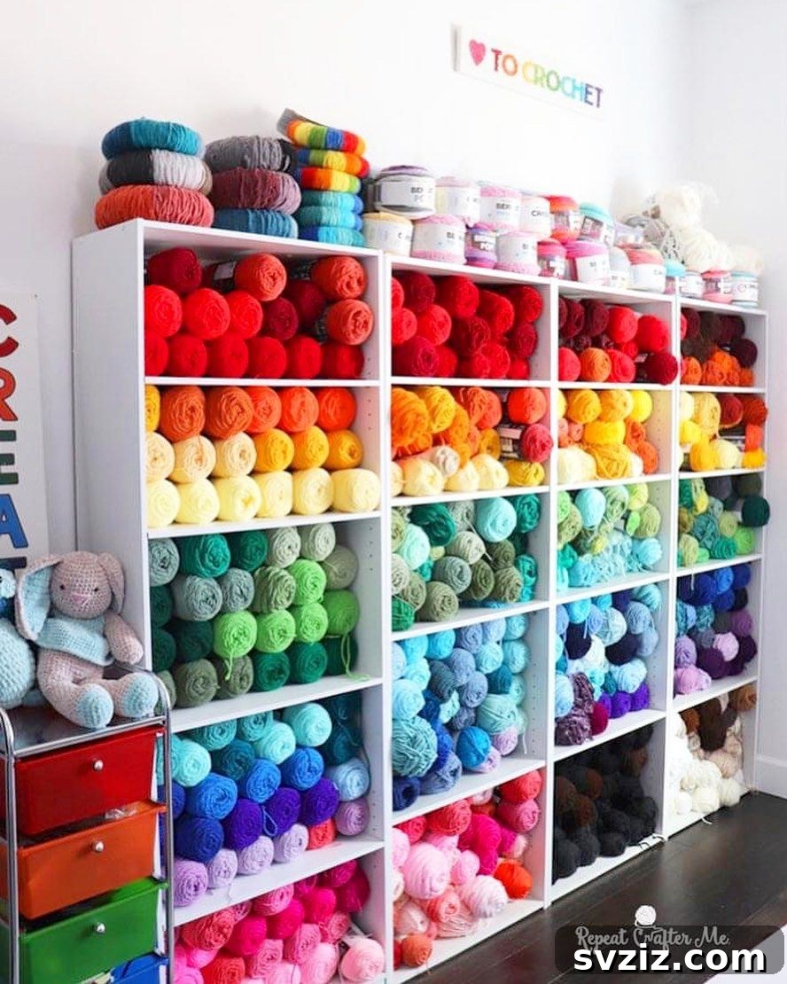 Beautiful Yarn Bookshelf Display
