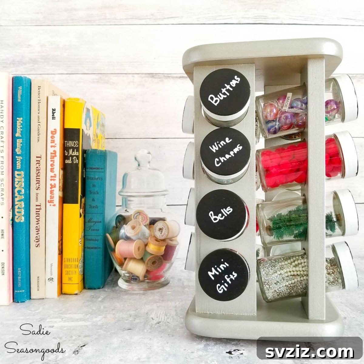 Repurposed Spice Rack Craft Storage