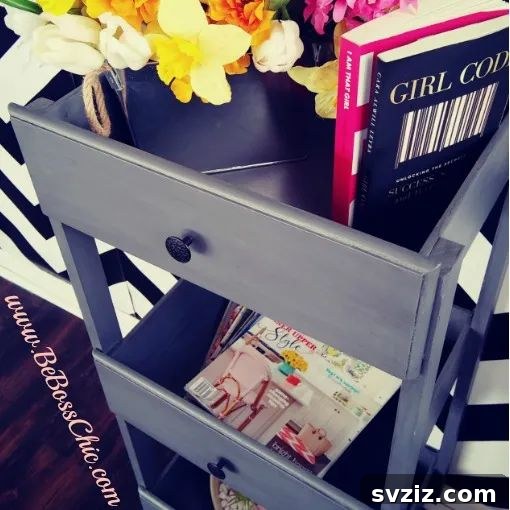 Smart Space Solutions for Couples Bedrooms 12 Versatile 3-tiered rolling cart used as a mobile nightstand, offering easy access to essentials and simplifying room cleaning.