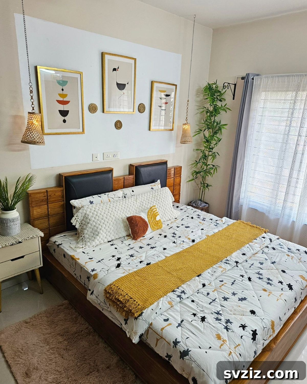 Smart Space Solutions for Couples Bedrooms 17 Small bedroom decor incorporating bright accent colors through cushions and artwork, adding vibrancy and creating a perceived sense of openness.