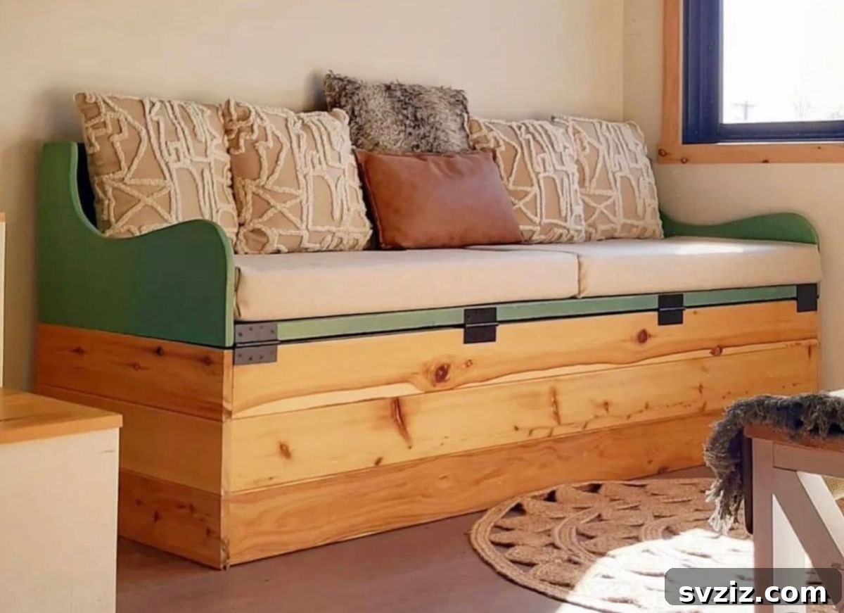 Smart Space Solutions for Couples Bedrooms 23 Modern flip-out sofa bed seamlessly transforming a living area into a bedroom, ideal for multi-functional small spaces.
