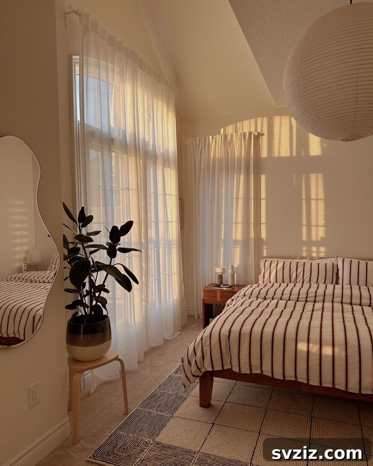 Smart Space Solutions for Couples Bedrooms 8 Bedroom with a minimalist color palette, featuring soothing tones like off-white and pale blue, creating a calm and spacious atmosphere.