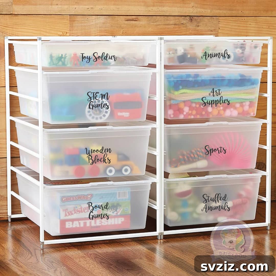 Smart Solutions to End Toy Mess Once and for All 4 Labelled Toy Bins