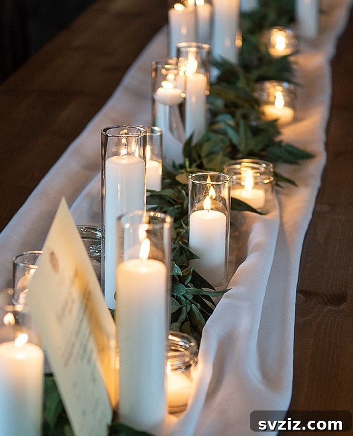 Frugal Fabulous Wedding Decor Hacks for Any Budget 7 Candle and Foliage Table Runner