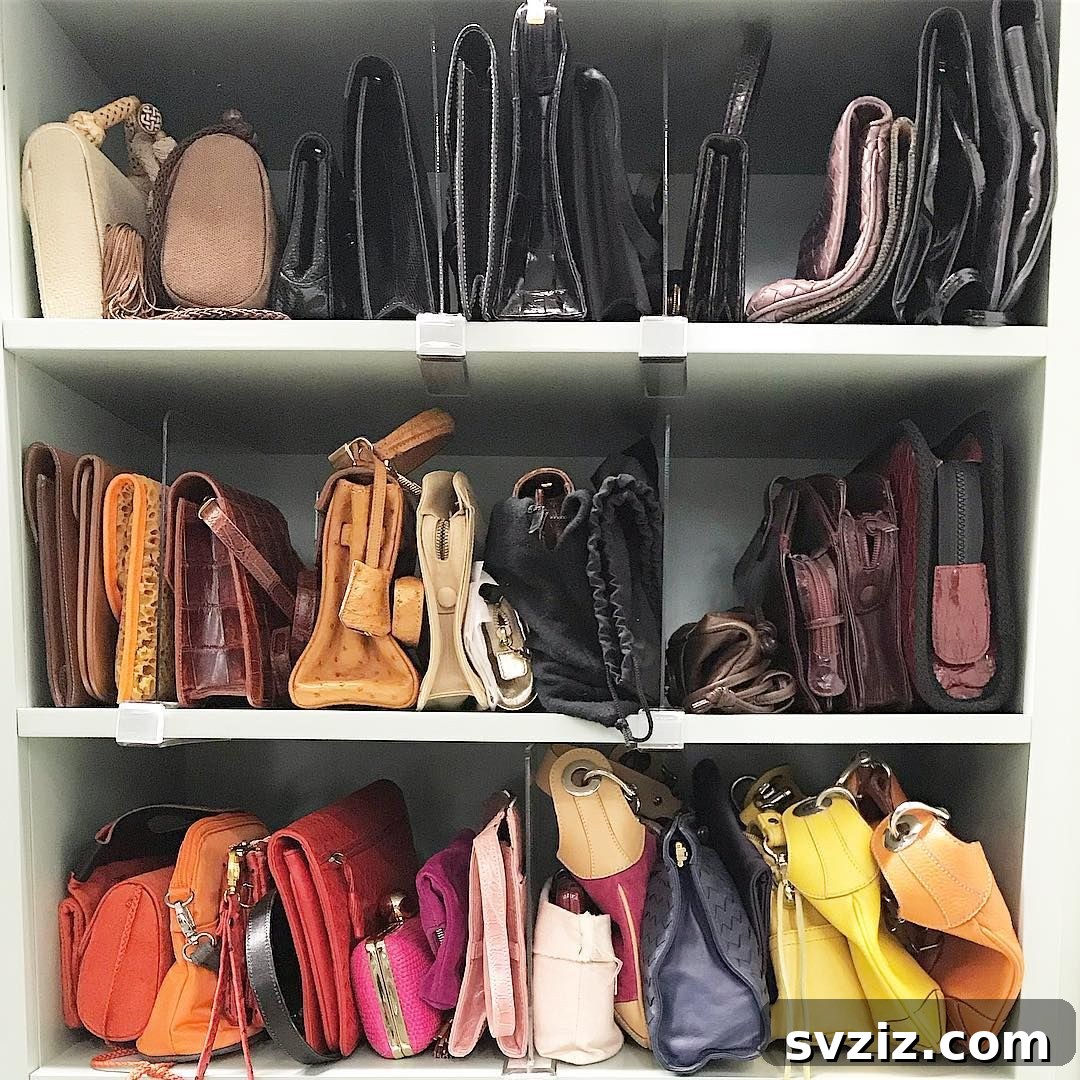 31 Genius Vertical Storage Hacks 19 Shelf dividers organizing purses neatly on a closet shelf