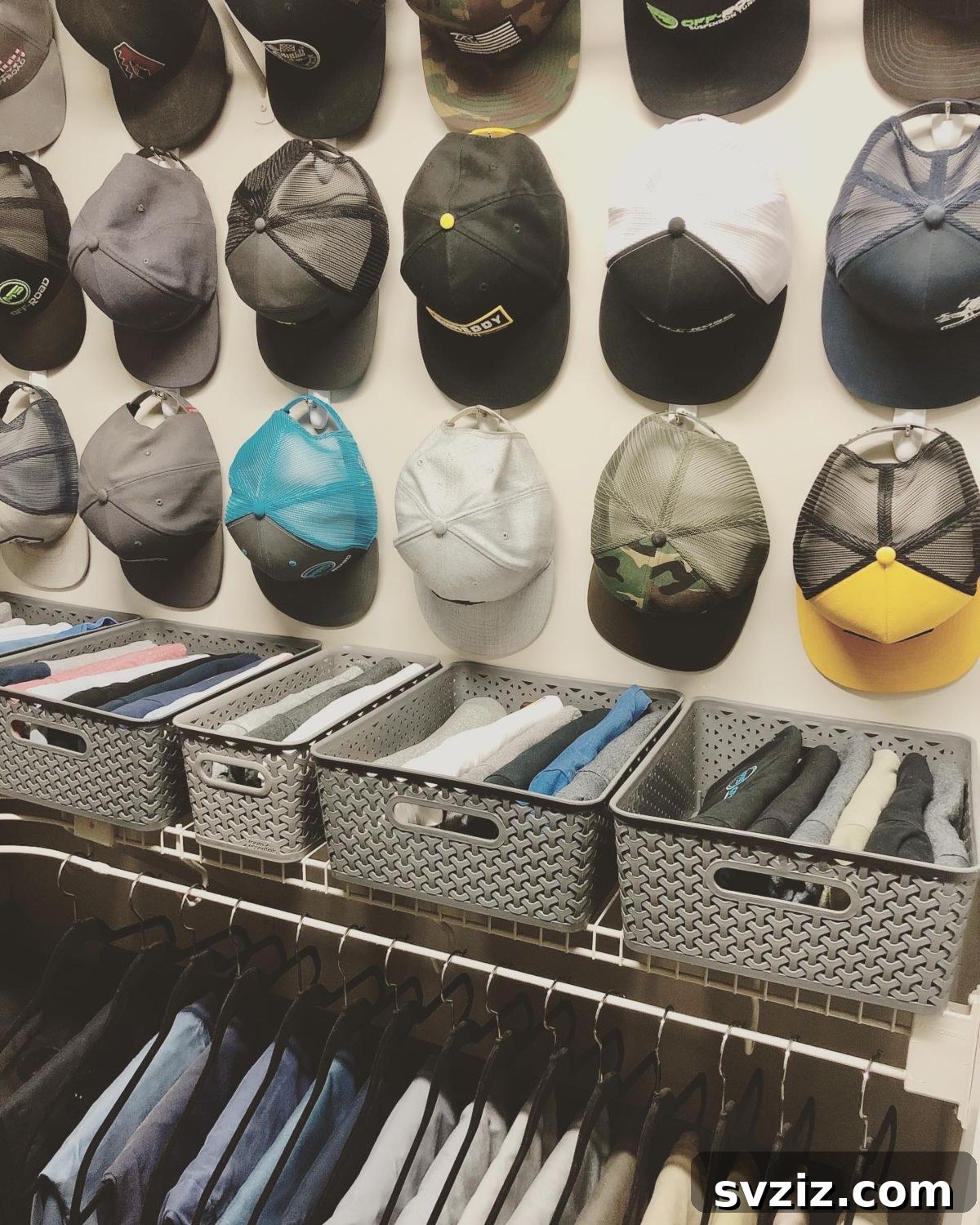 31 Genius Vertical Storage Hacks 20 Command hooks used for hanging baseball caps vertically