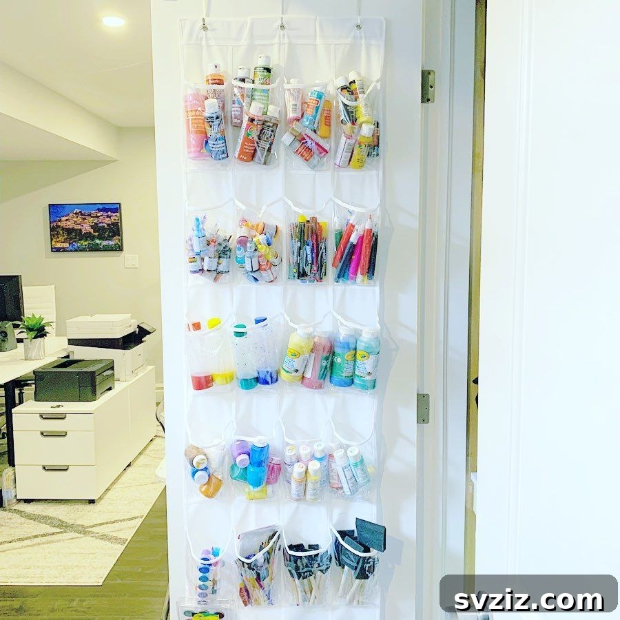31 Genius Vertical Storage Hacks 29 Repurposed hanging shoe pockets for craft supply organization