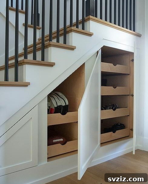 31 Genius Vertical Storage Hacks 31 Custom vertical shelves installed under a staircase for maximized storage