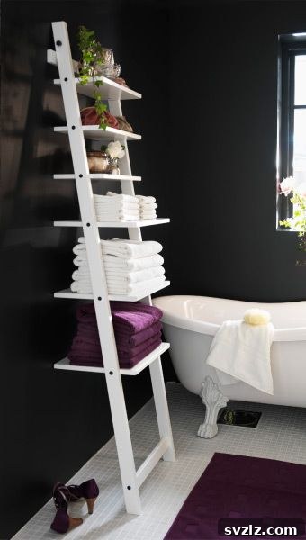Ladder shelf for elegant bathroom storage