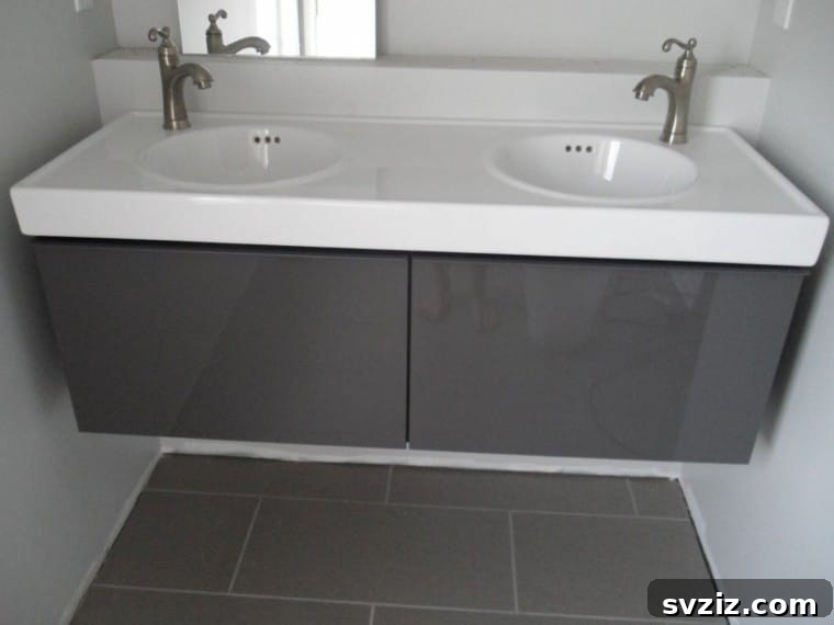IKEA kitchen cabinets repurposed for bathroom storage
