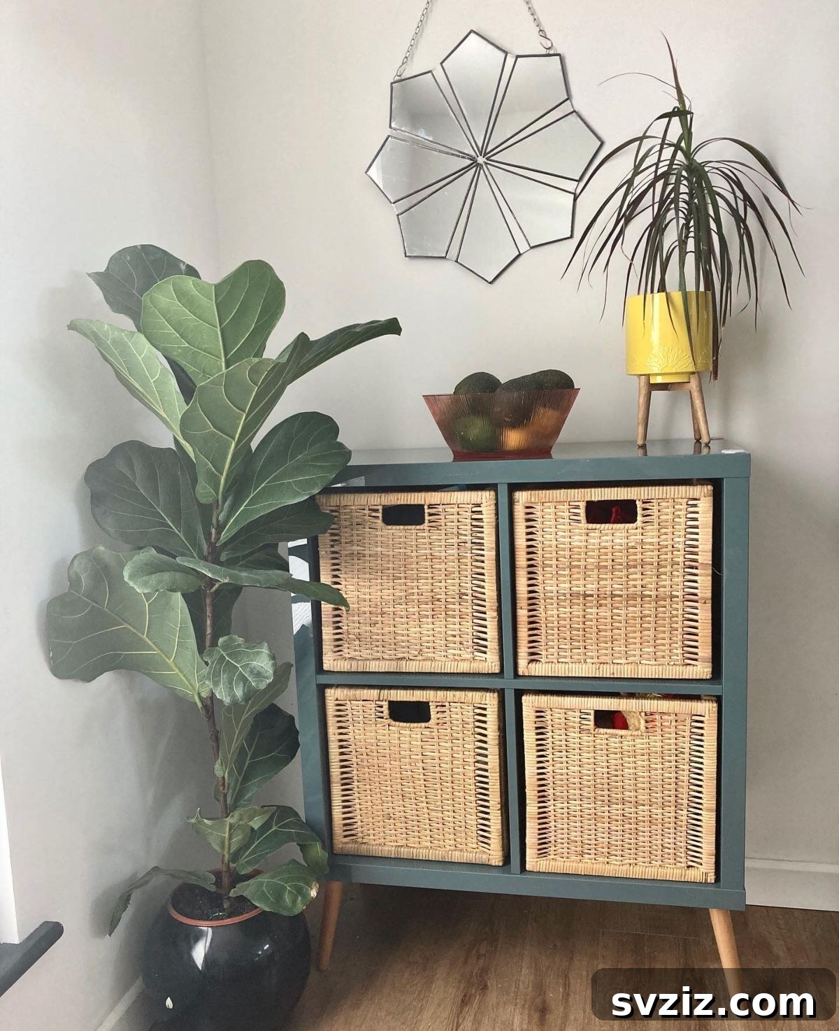 21 Genius IKEA Transformations for Your Home 11 IKEA Kallax shelving unit styled with natural baskets and Scandinavian decor