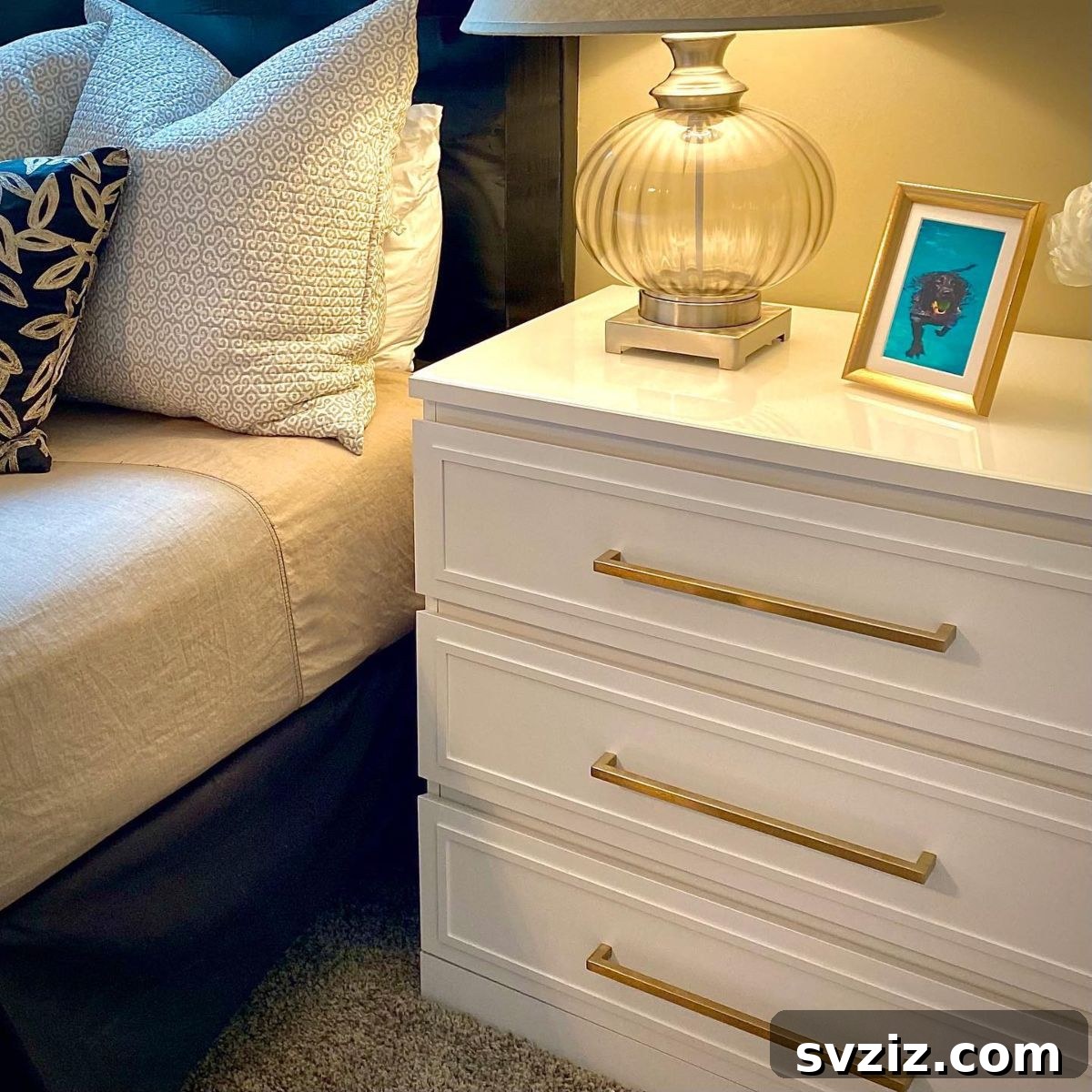 21 Genius IKEA Transformations for Your Home 17 IKEA Malm dressers transformed into luxurious bedside tables with overlays and gold handles