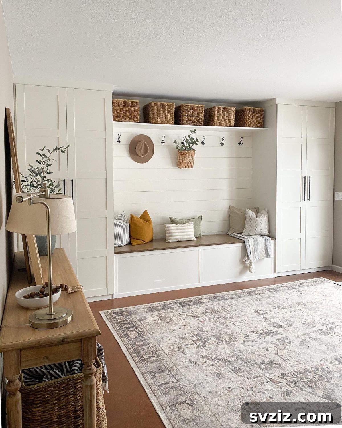 21 Genius IKEA Transformations for Your Home 7 IKEA Pax wardrobes combined with a custom bench and shelving for integrated storage