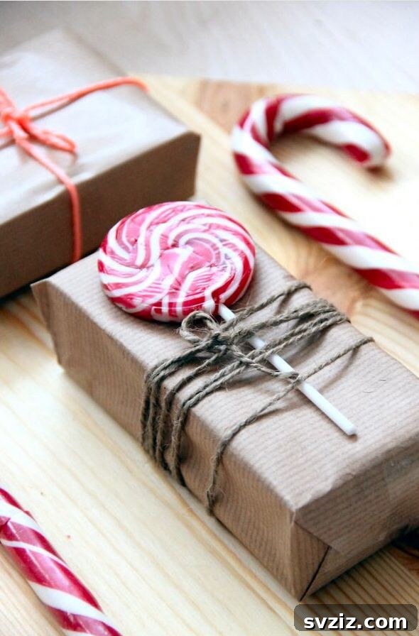 20 Creative Christmas Gift Wrapping Designs 13 peppermint wrapping idea